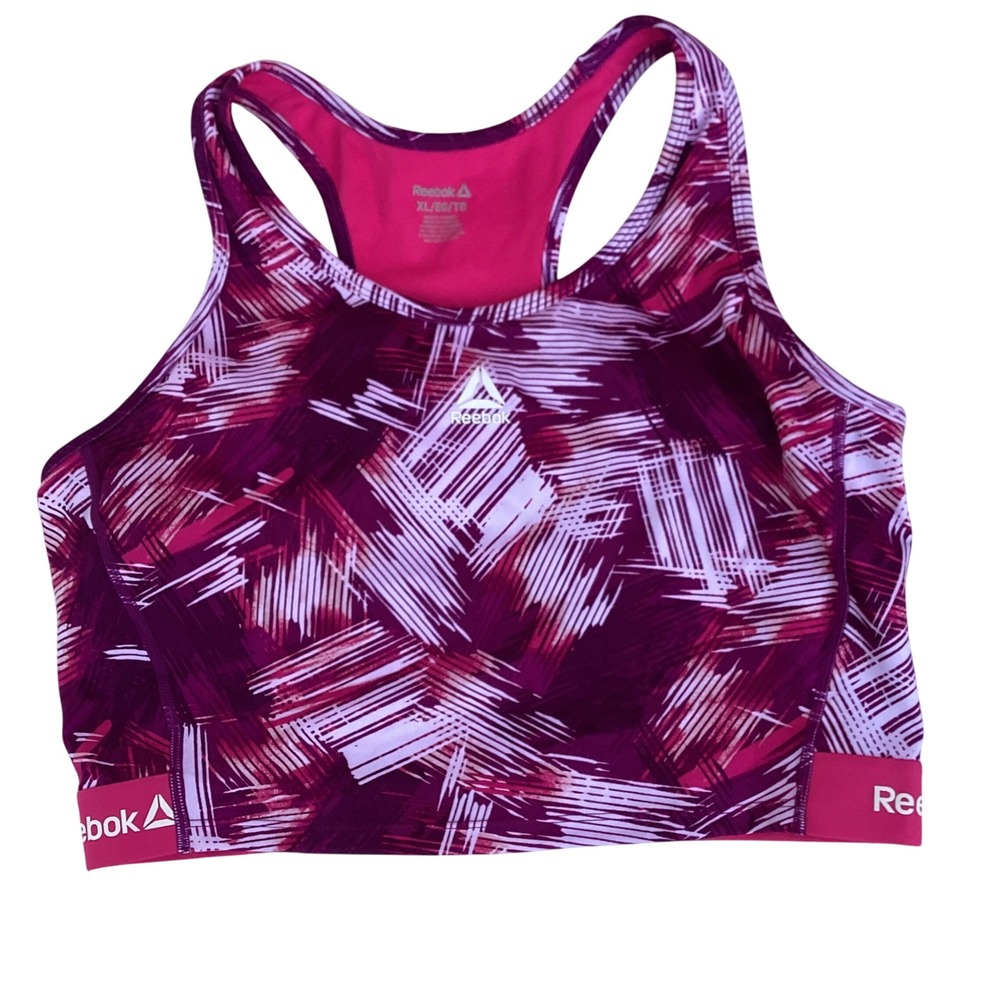 Reebok Womens XL Purple Pink Abstract Print Racerback Sports Bra